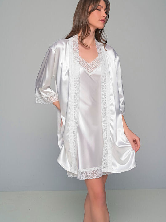 Milena by Paris Summer Women's Satin Robe with Nightdress Ivory Coast