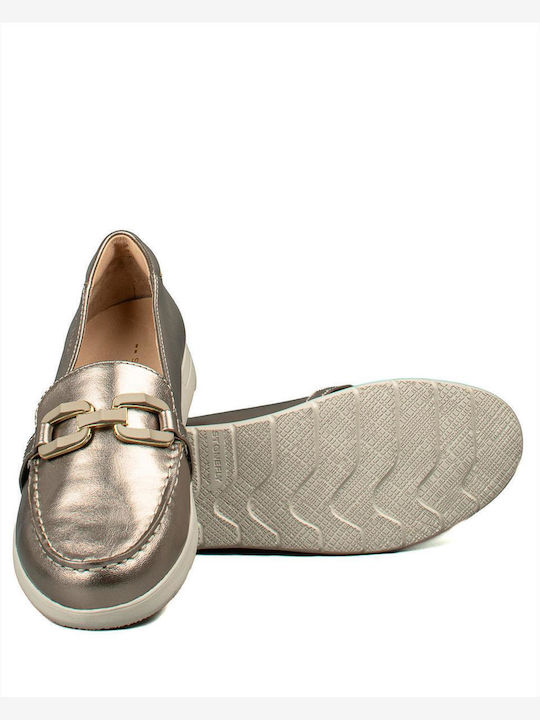 Δερμάτινα Γυναικεία Loafers σε Χρυσό Χρώμα