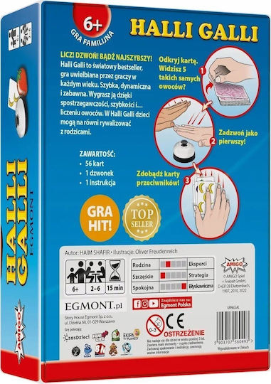 Board Game Halli Galli Reflex Relay Bell Game for 2-6 Players 6+ Years Old (PL) Egmont