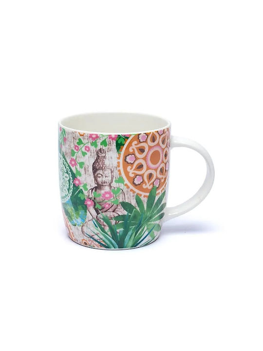 Becher aus Porzellan mit Deckel Mehrfarbig 400ml