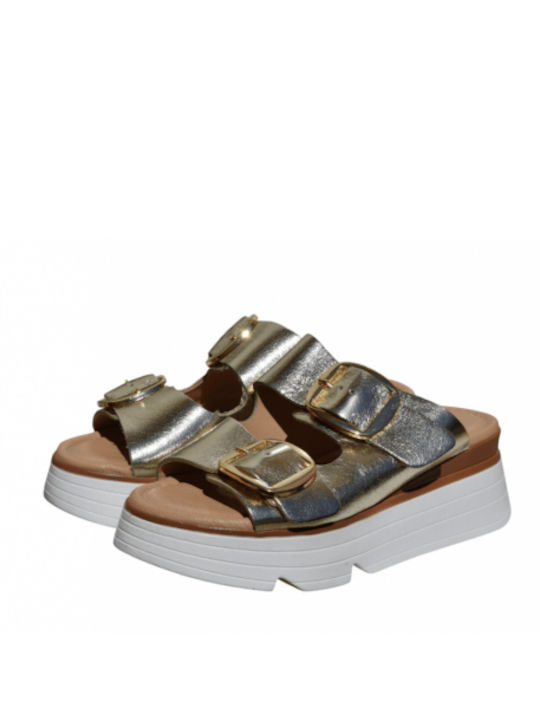 Women's Leather Platform Wedge Sandals Gold