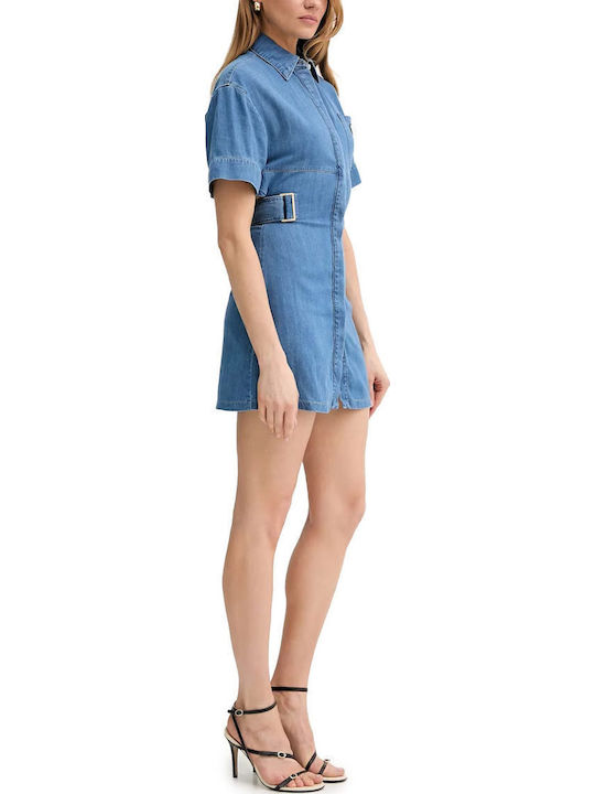 Summer Mini Shirt Dress Denim Blue