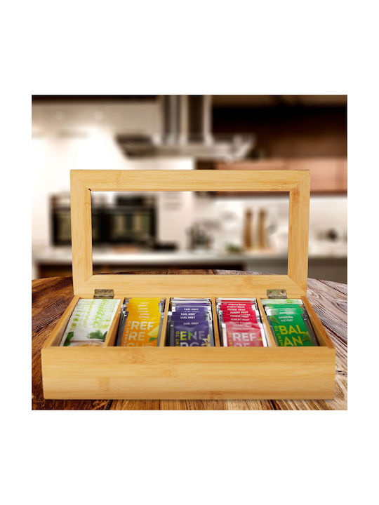 Relaxdays Tea Box with Lid Wooden Beige 20x9x37cm 1 Piece