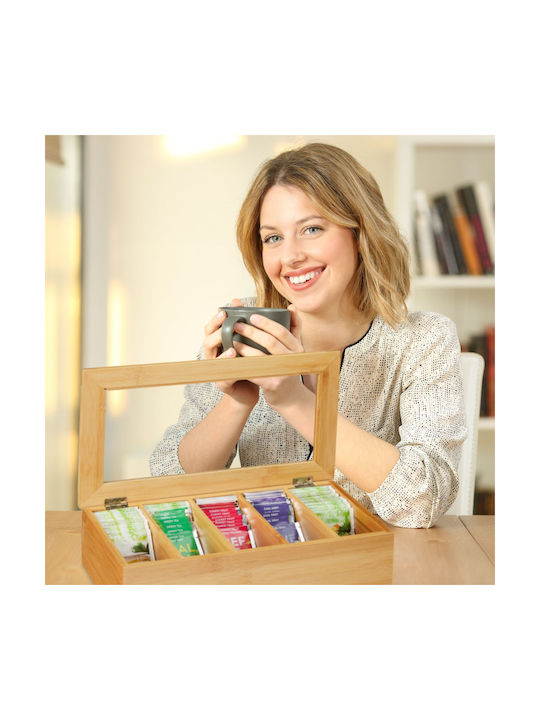 Relaxdays Tea Box with Lid Wooden Beige 20x9x37cm 1 Piece