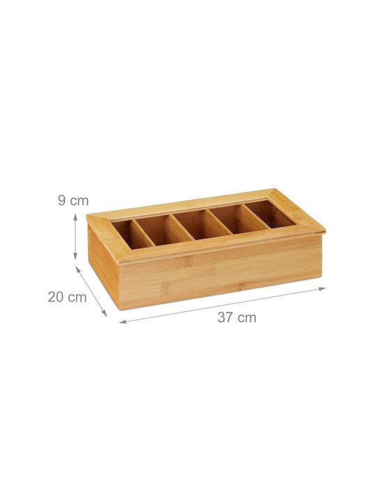 Relaxdays Tea Box with Lid Wooden Beige 20x9x37cm 1 Piece