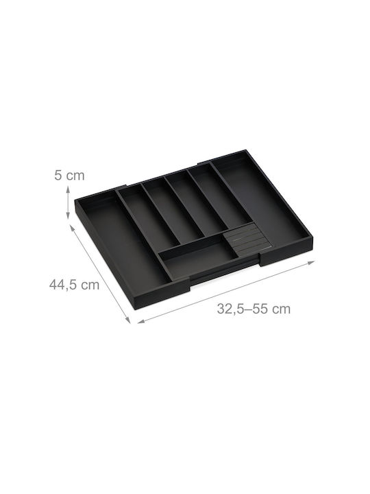 Relaxdays Tăvi Pentru Tacâmuri De Sertar Rabătabilă Din Plastic 44.5x32.5x5cm Neagră