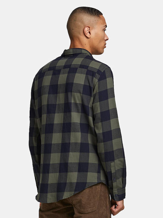 Long-sleeved Cotton Shirt Checked Dusty Olive