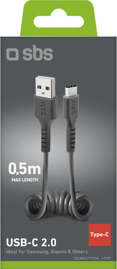 SBS Spirale USB 2.0 Kabel USB-C männlich - USB-A Schwarz 0.5m
