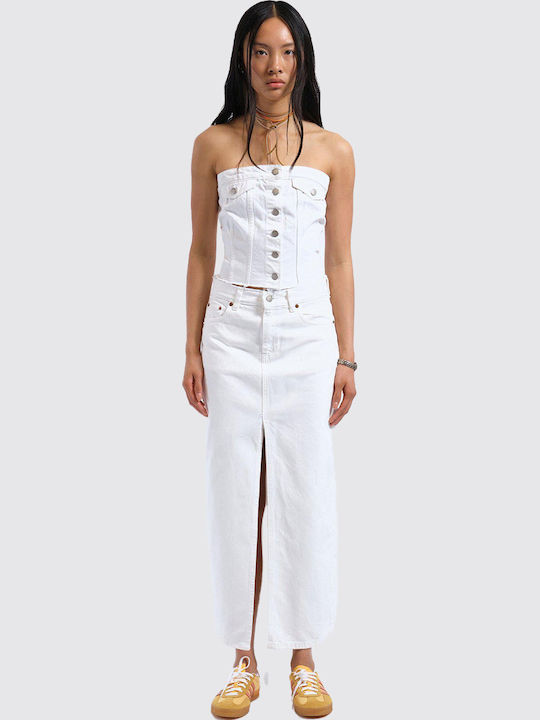 Damen Bluse Baumwolle Trägerlos Weiß