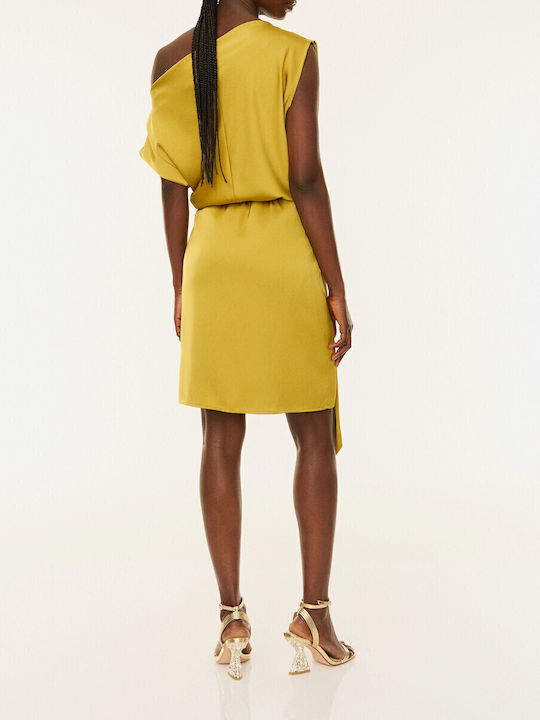 Summer Mini Evening Satin Wrap Dress Lime