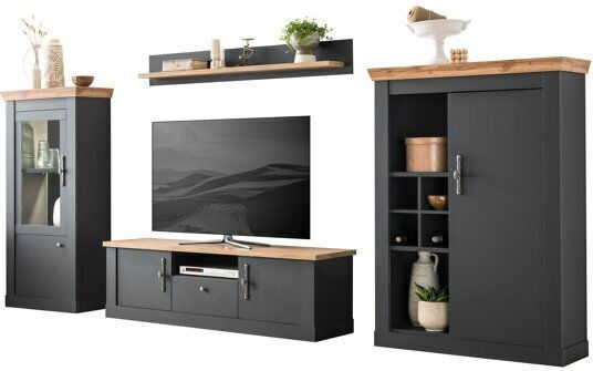 Unitate TV pentru sufragerie Levbalu 100 Ανθρακί, Γκρι cu vitrină și iluminare