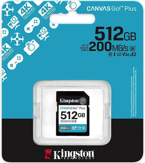 Kingston Canvas Go Plus SDXC 512GB U3 V30 UHS-I 200MB/s με αντάπτορα