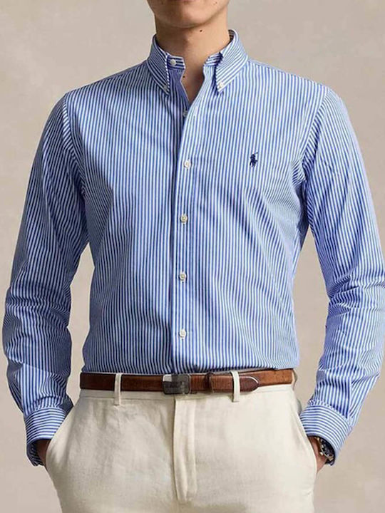 Long-sleeved Cotton Shirt Striped Blue