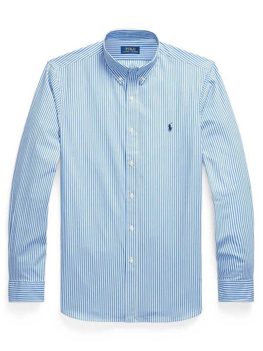 Long-sleeved Cotton Shirt Striped Blue
