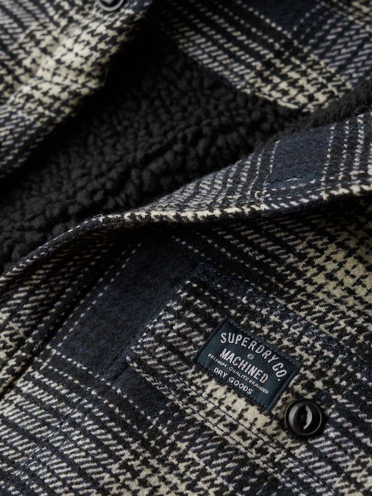 Miller Long Sleeve Overshirt in Regular Fit Checked Navy Blue