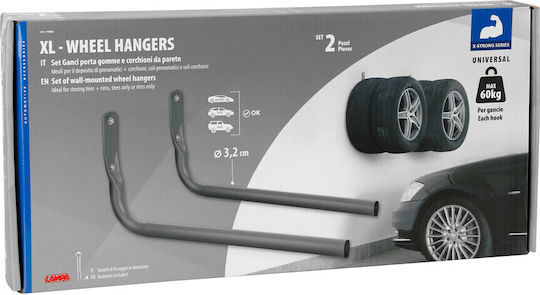 Wall Mount Tire/Rim Supports XL 60kg Max 58cm Φ3.2cm Includes Installation Kit Lampa 2 Pcs