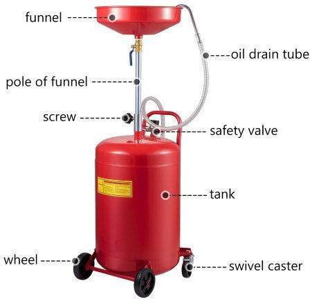 Pneumatic Oil Recuperator 80 L Capacity Adjustable Height 4 Wheels Max 4 Bar