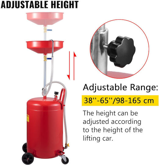 Pneumatic Oil Recuperator 80 L Capacity Adjustable Height 4 Wheels Max 4 Bar