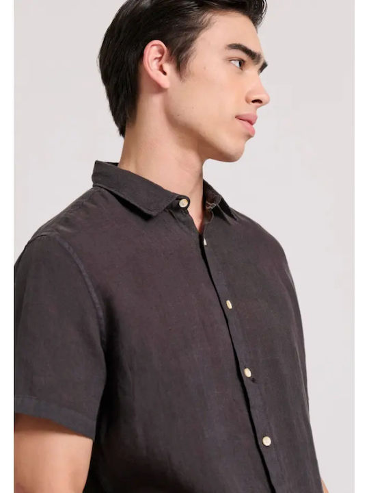 Short-sleeved Linen Shirt Black