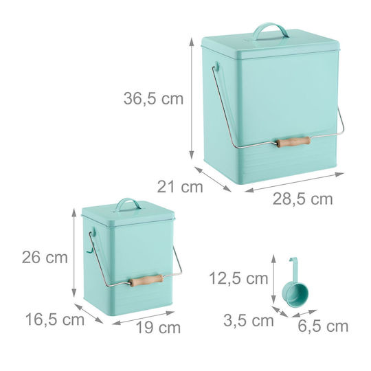 Set 2 Containere pentru Hrană Animale Diverse 5.5 L 16 L Capace Mânere Fier Turcoaz