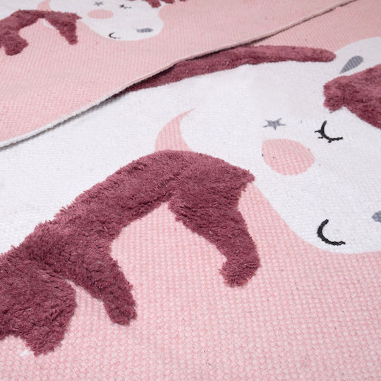 Viopros Kinder Teppich Einhorn Rosa 70x140cm