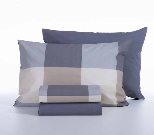 Nef-Nef Homeware Casual Check Σετ Σεντόνια Μονά 170x270εκ. Μπλε (3τμχ)