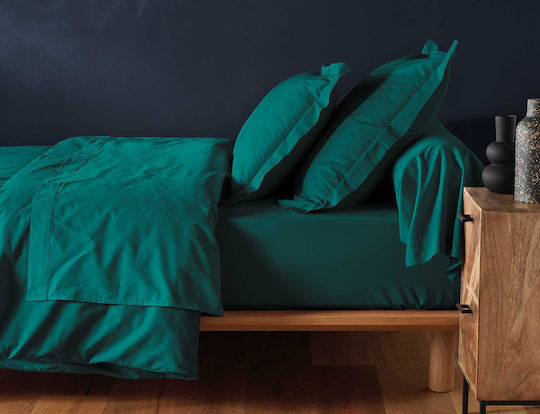 Douceur d'Intérieur Sheet Super-Double with Elastic 160x200cm. Lina Emerald Green