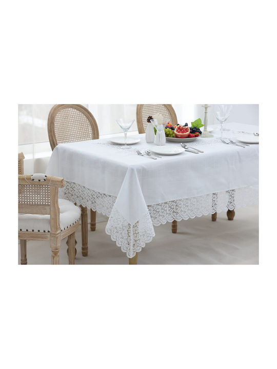 Qz1600053 White Linen Embroidery Silk Lace 60% linen 40% polyester 160×220 Liolios Home