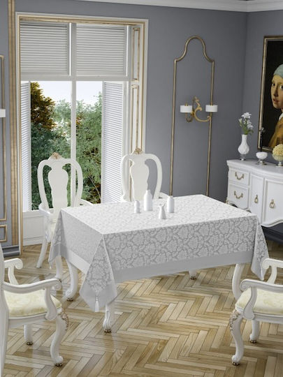 Floral Damask Tablecloth Tassels 140x200cm Gray
