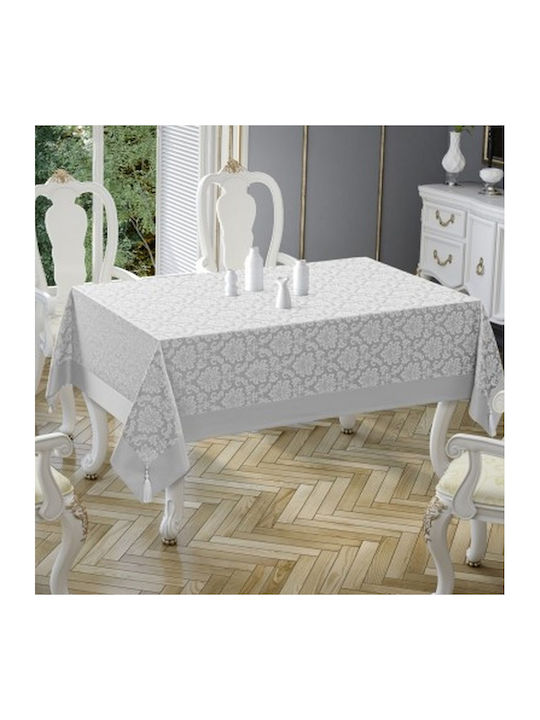 Floral Damask Tablecloth Tassels 140x200cm Gray