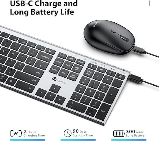 iClever BK23 Kabellos Bluetooth Tastatur & Maus Set Englisch US