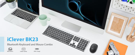 iClever BK23 Kabellos Bluetooth Tastatur & Maus Set Englisch US