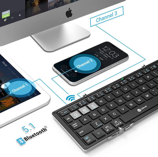 iClever BoostType IC-BK03 Ασύρματο Bluetooth Πληκτρολόγιο με Touchpad Αγγλικό US Foldable