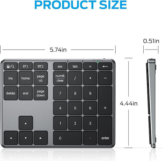 iClever IC-KP10 Ασύρματο Bluetooth Αριθμητικό Πληκτρολόγιο Γκρι