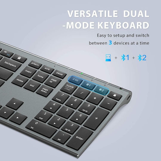 iClever IC-DK03 Kabellos Bluetooth Tastatur & Maus Set Englisch US Gray