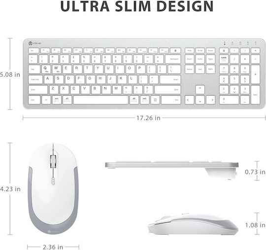 iClever IC-GK08 Fără fir Bluetooth Set tastatură și mouse Engleză US Argintiu