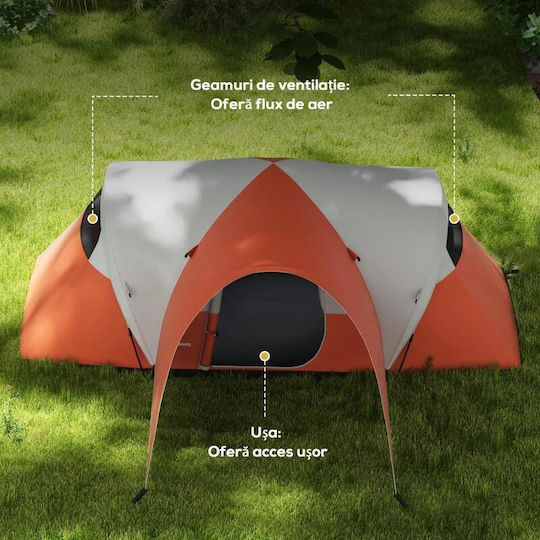 Cort De Camping Tunel Portocaliu 4 Anotimpuri Pentru 6 Persoane 550x300x198cm