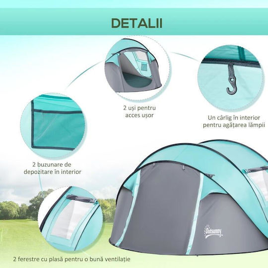 Cort De Camping Pop Up Albastru Pentru 4 Persoane 286x209x122cm