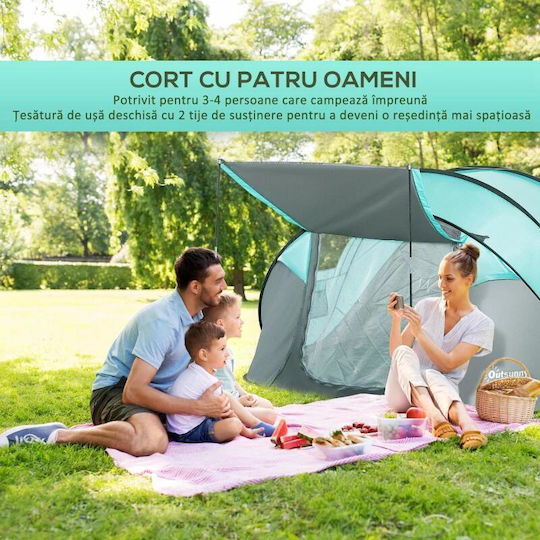 Cort De Camping Pop Up Albastru Pentru 4 Persoane 286x209x122cm