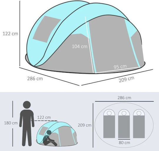 Cort De Camping Pop Up Albastru Pentru 4 Persoane 286x209x122cm