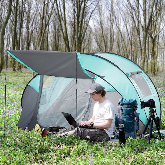 Cort De Camping Pop Up Albastru Pentru 4 Persoane 286x209x122cm