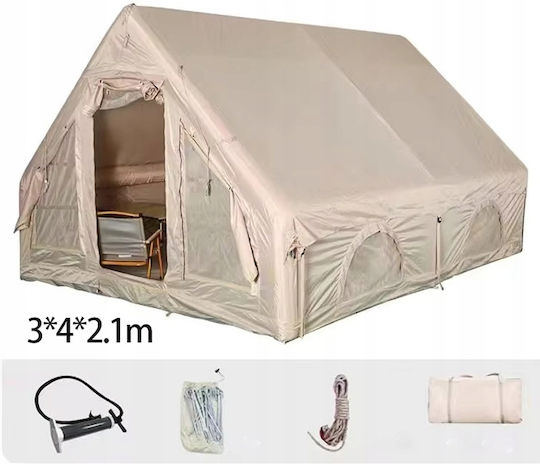 Inflatable Camping Tent Beige 4 Seasons for 8 People 400x300x210cm
