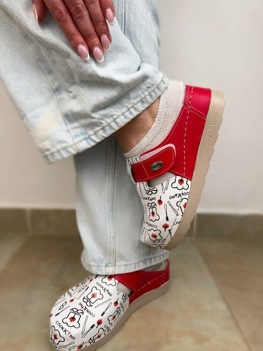 Vesna Damen Leder Anatomisch Clogs Red/Cooking