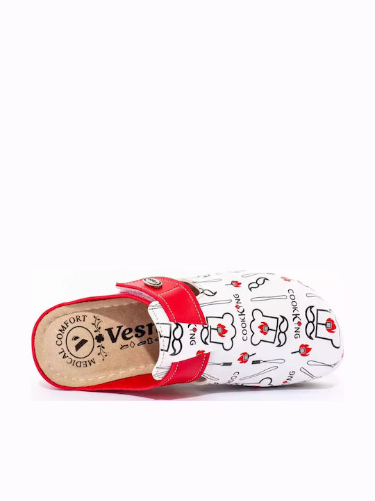 Vesna Damen Leder Anatomisch Clogs Red/Cooking