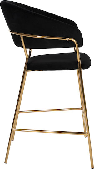 Stool Bar with Backrest Upholstered with Velvet THEODORE Black 60x55x100cm