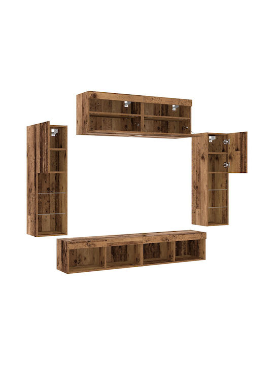 Wohnzimmer TV-Einheit Braun mit Vitrine & Beleuchtung L30.5xB30xH102cm