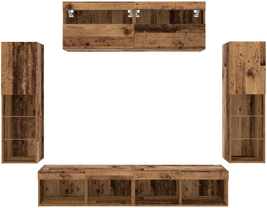 Living Room TV Unit with Showcase & Lighting Brown L30.5xW30xH102cm