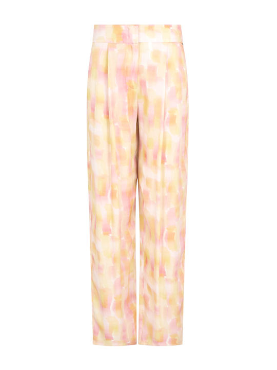 Damen Stoff Hose Yellow-Green-Pink