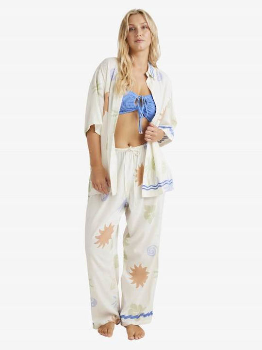 Sun Symbol Women's High-waisted Fabric Trousers with Elastic Relaxed Fit MULTI