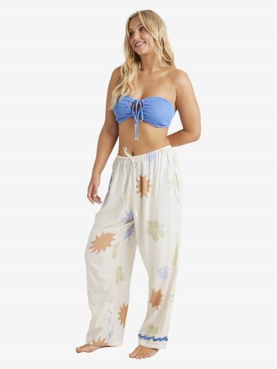 Sun Symbol Women's High-waisted Fabric Trousers with Elastic Relaxed Fit MULTI